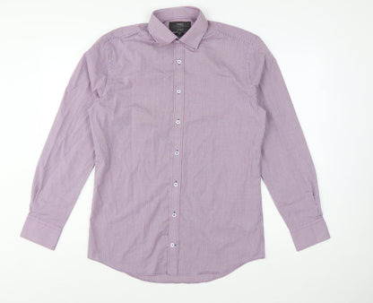 Marks and Spencer Men's Red Mix Tailored Fit Long Sleeve Check Dress Shirt 15in 38cm