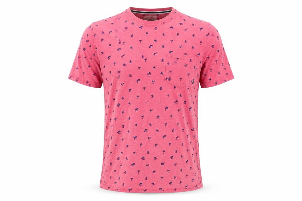 FatFace Men's Pink Palm Print Cotton T-Shirt XL