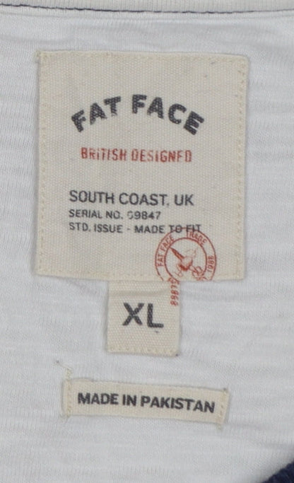 Fat Face Men's White Navy Colourblock Crew Neck Cotton T-Shirt XL