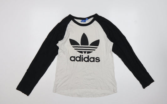 Adidas Men's Black & White Long Sleeve Cotton Crew Neck T-Shirt Size S