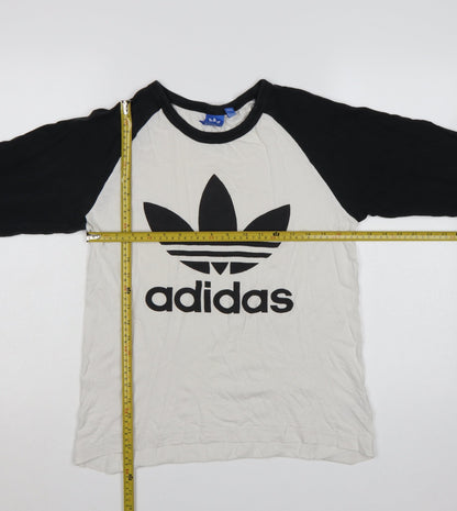 Adidas Men's Black & White Long Sleeve Cotton Crew Neck T-Shirt Size S