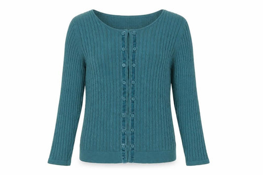 Laura Ashley Women's Green Cable-Knit Long Sleeve Cardigan Size 8