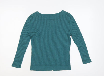 Laura Ashley Women's Green Cable-Knit Long Sleeve Cardigan Size 8