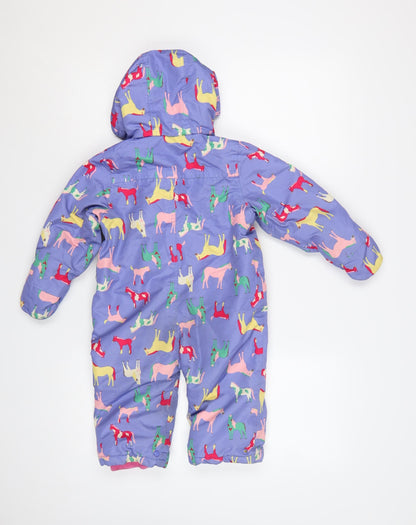 Joules Unisex Baby Purple Animal Print Hooded Snowsuit 12-18 Months Waterproof