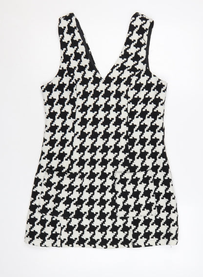 In The Style Women Black Houndstooth Pinafore Dress Size 8
