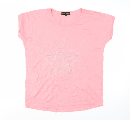 Frank Usher Women Pink Star Sequin Short Sleeve T-Shirt Size S