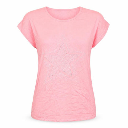 Frank Usher Women Pink Star Sequin Short Sleeve T-Shirt Size S