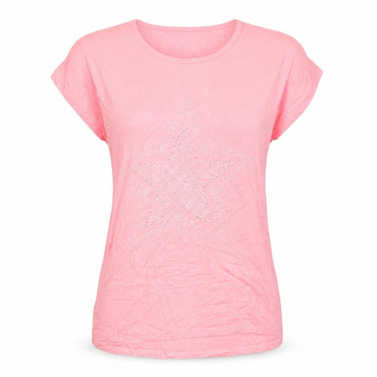 Frank Usher Women Pink Star Sequin Short Sleeve T-Shirt Size S