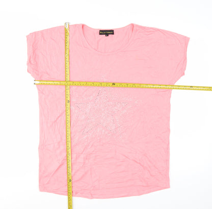 Frank Usher Women Pink Star Sequin Short Sleeve T-Shirt Size S