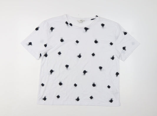 Marks and Spencer Womens White Spot Print Basic T-Shirt Size 14