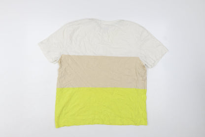 Blend Men's Beige White Yellow Colourblock Cotton T-Shirt L