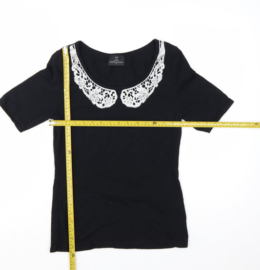 Next Women’s Black Crochet Collar T-Shirt Size 12