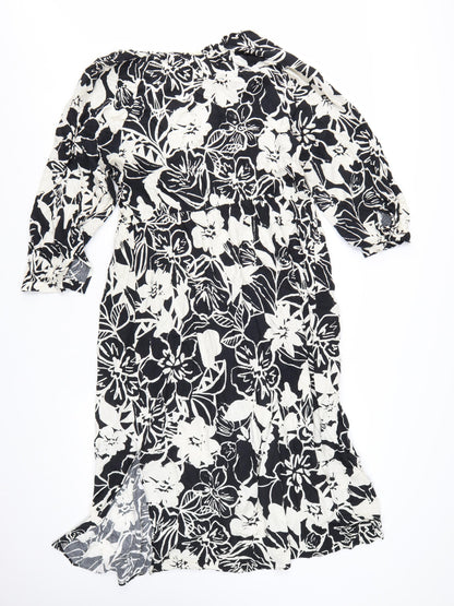 Marks and Spencer Women's Black Floral Midi Fit & Flare Dress Size 16