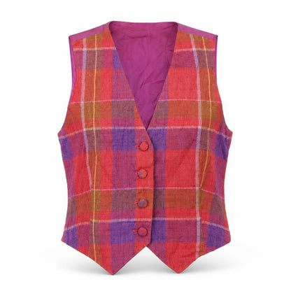 Monsoon Womens Multicoloured Size 12 Checked Linen Blend Waistcoat