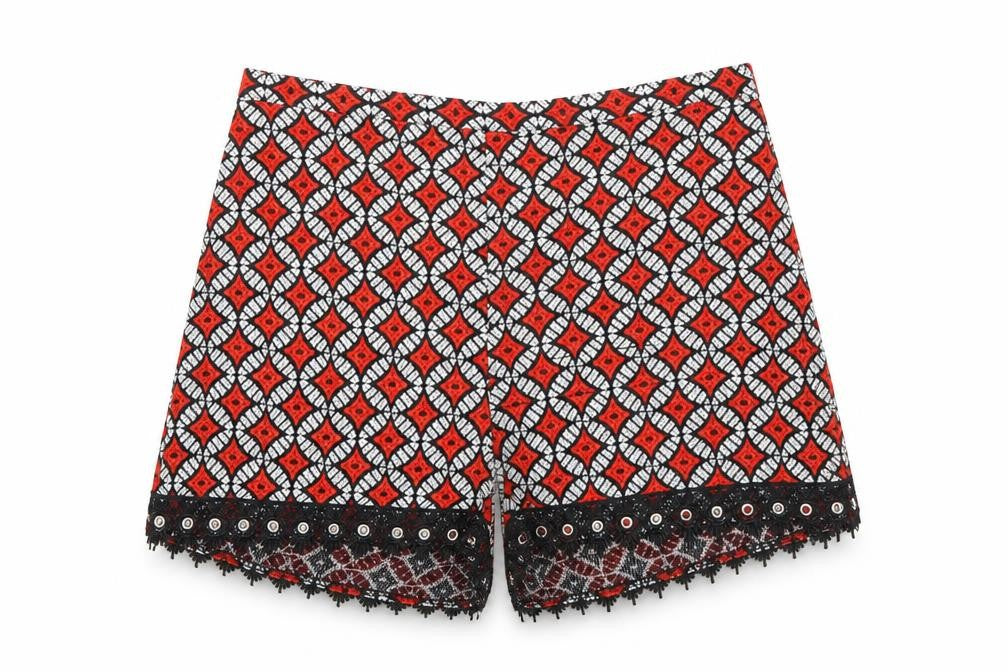 River Island Womens Red Geometric Jacquard Lace High Waist Shorts Size 10