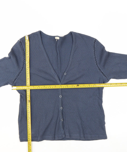 Jigsaw Women's Blue Cotton Knit Button-Up Cardigan Top M