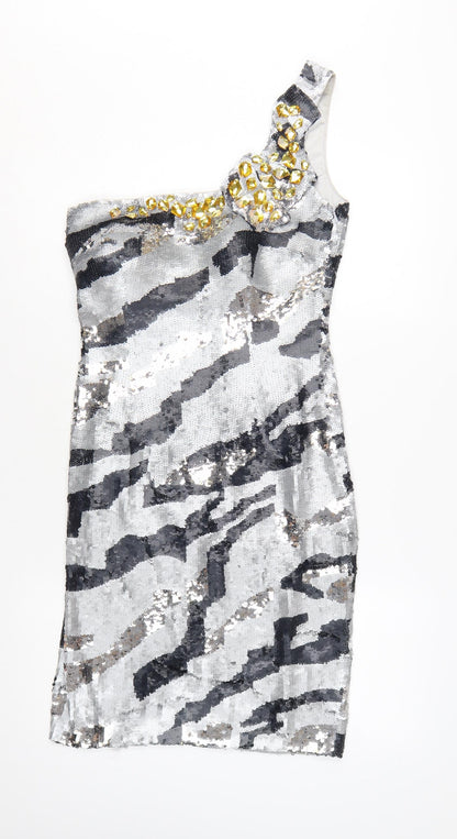 Star by Julien Macdonald Women’s Silver Sequin One Shoulder Bodycon Dress Size 10