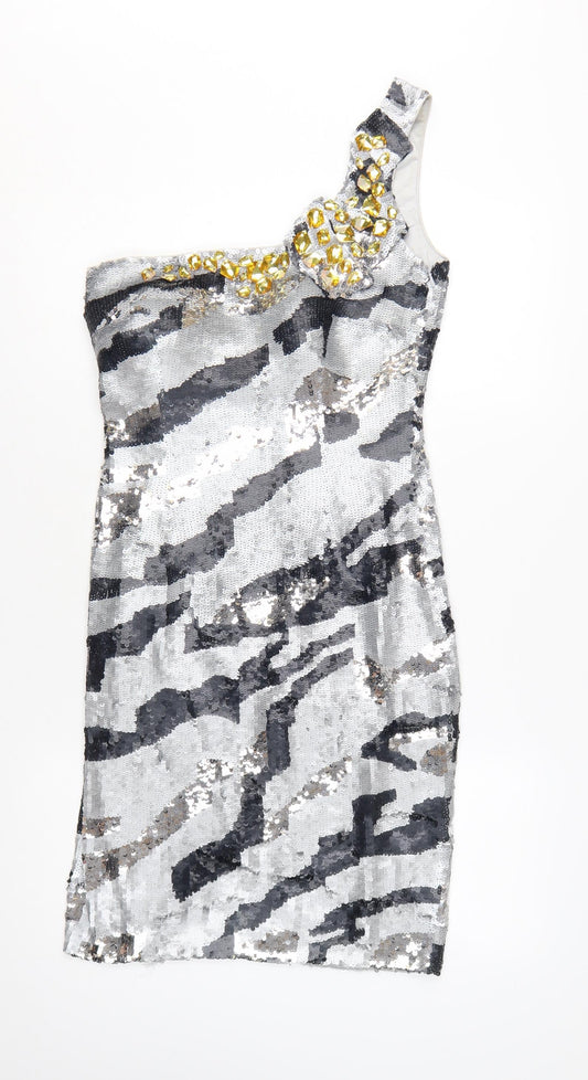 Star by Julien Macdonald Women’s Silver Sequin One Shoulder Bodycon Dress Size 10