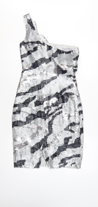Star by Julien Macdonald Women’s Silver Sequin One Shoulder Bodycon Dress Size 10
