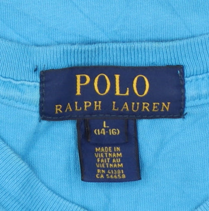 Ralph Lauren Boys Blue Cotton V-Neck Short Sleeve T-Shirt Size 14-16 Years