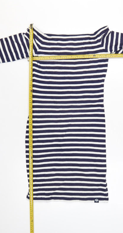 Superdry Womens Blue Striped Off Shoulder Bodycon Dress Size S
