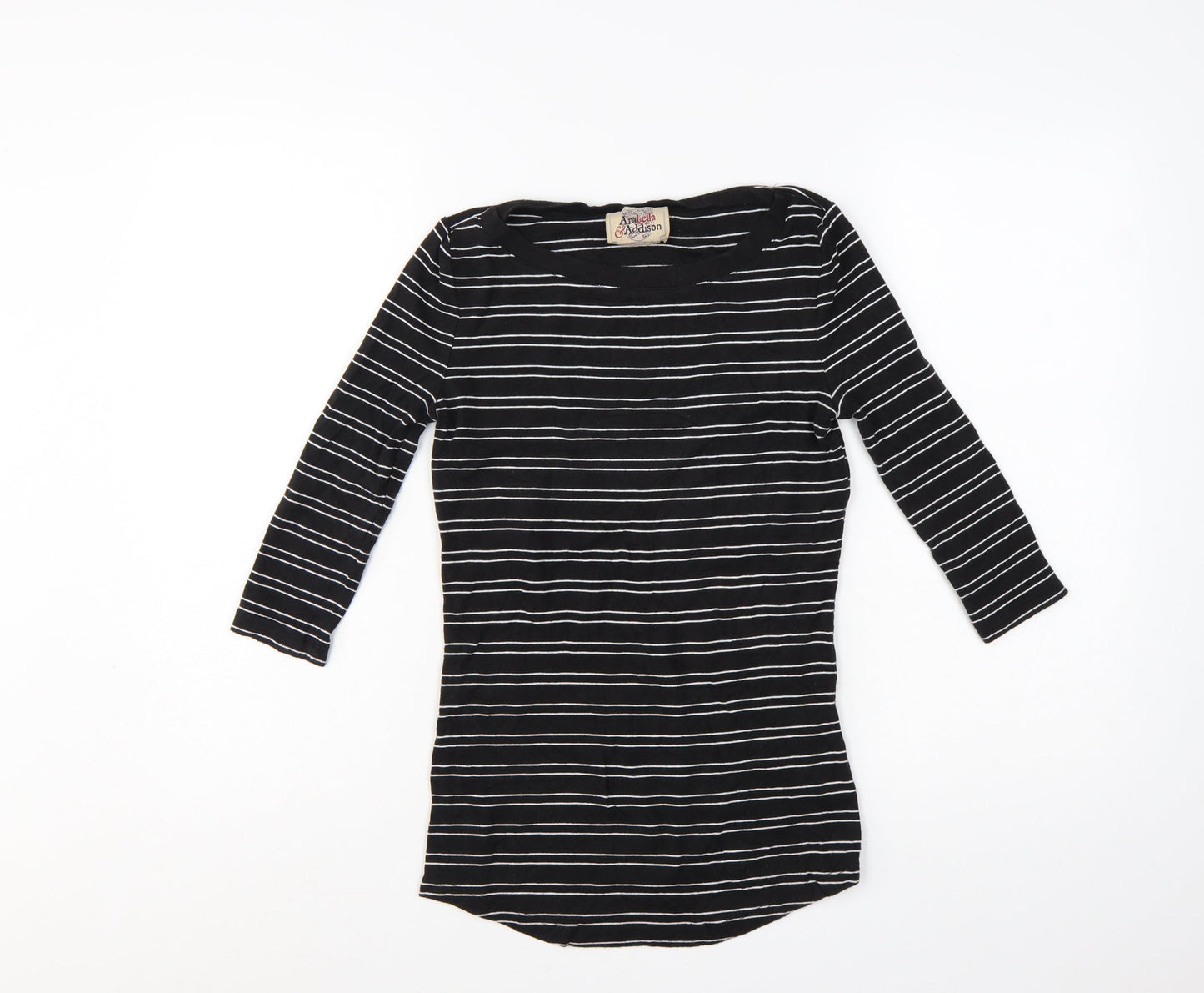 Arabella & Addison Womens Black Striped Boat Neck 3/4 Sleeve Jersey Top Size 10