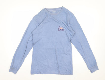 Vans Men's Blue Long Sleeve Graphic Cotton T-Shirt Small