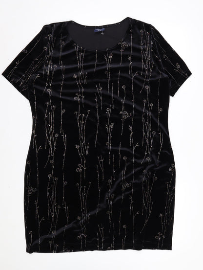 Truly Women's Black Velvet Floral Tunic Blouse XL