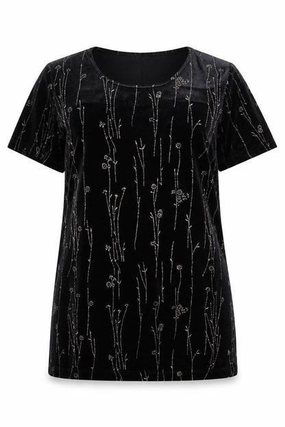 Truly Women's Black Velvet Floral Tunic Blouse XL