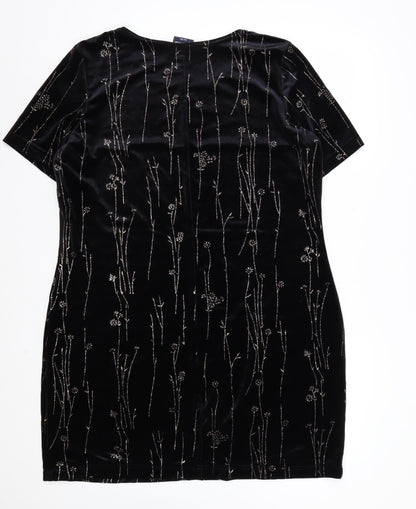 Truly Women's Black Velvet Floral Tunic Blouse XL