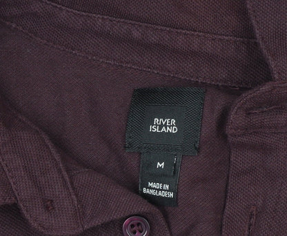 River Island Men's Purple Band Collar Long Sleeve Cotton Shirt M