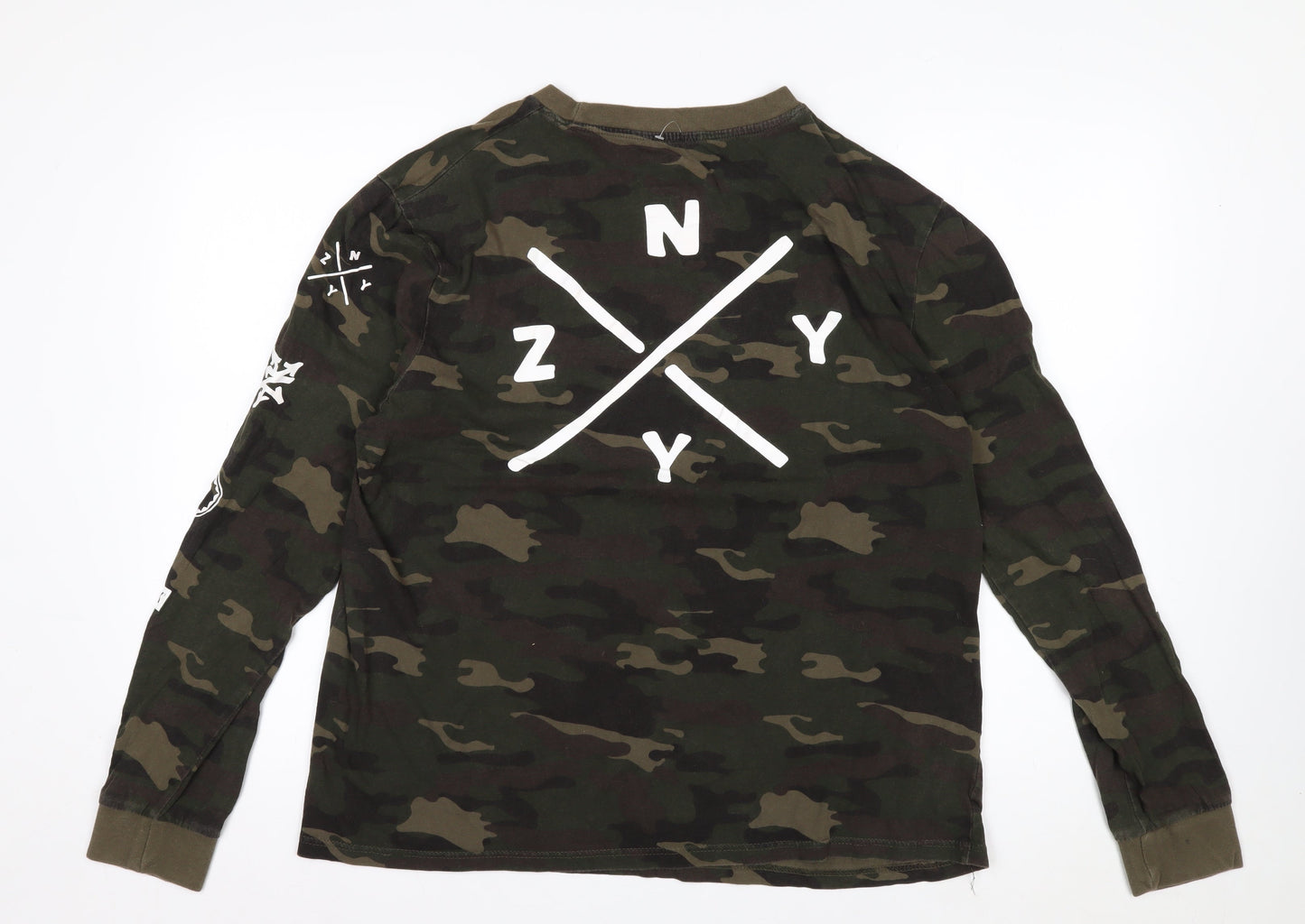 Zoo York Men's Green Camouflage Long Sleeve Cotton Top Size L