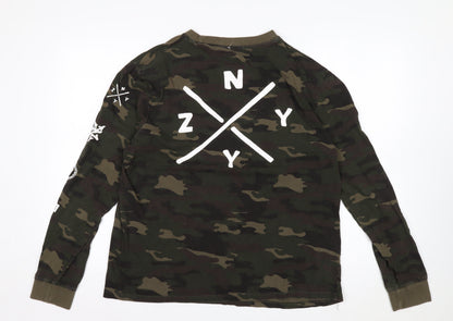Zoo York Men's Green Camouflage Long Sleeve Cotton Top Size L