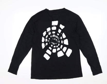 Zara Women Black Long Sleeve Cutout Spider Web Cotton Top Size 12