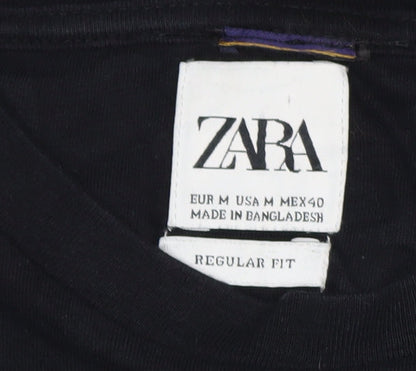 Zara Women Black Long Sleeve Cutout Spider Web Cotton Top Size 12