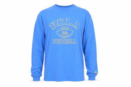 Front view of Adidas Men's Blue UCLA Football Long Sleeve Cotton T-Shirt M