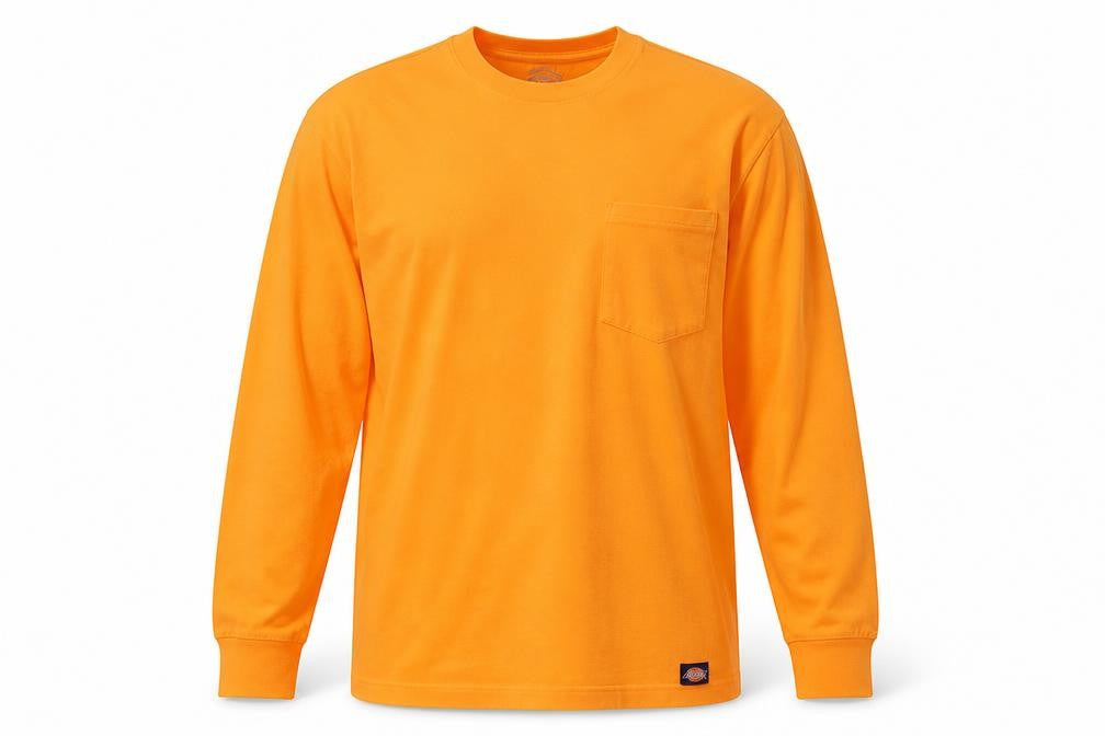 Dickies Men's Orange Long Sleeve Crew Neck Cotton Blend Top Size L