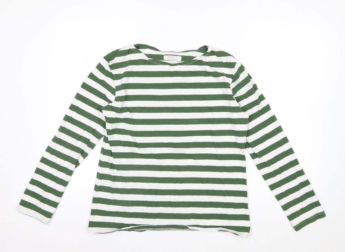 Seasalt Women’s Green White Striped Long Sleeve Jersey Top Size 12
