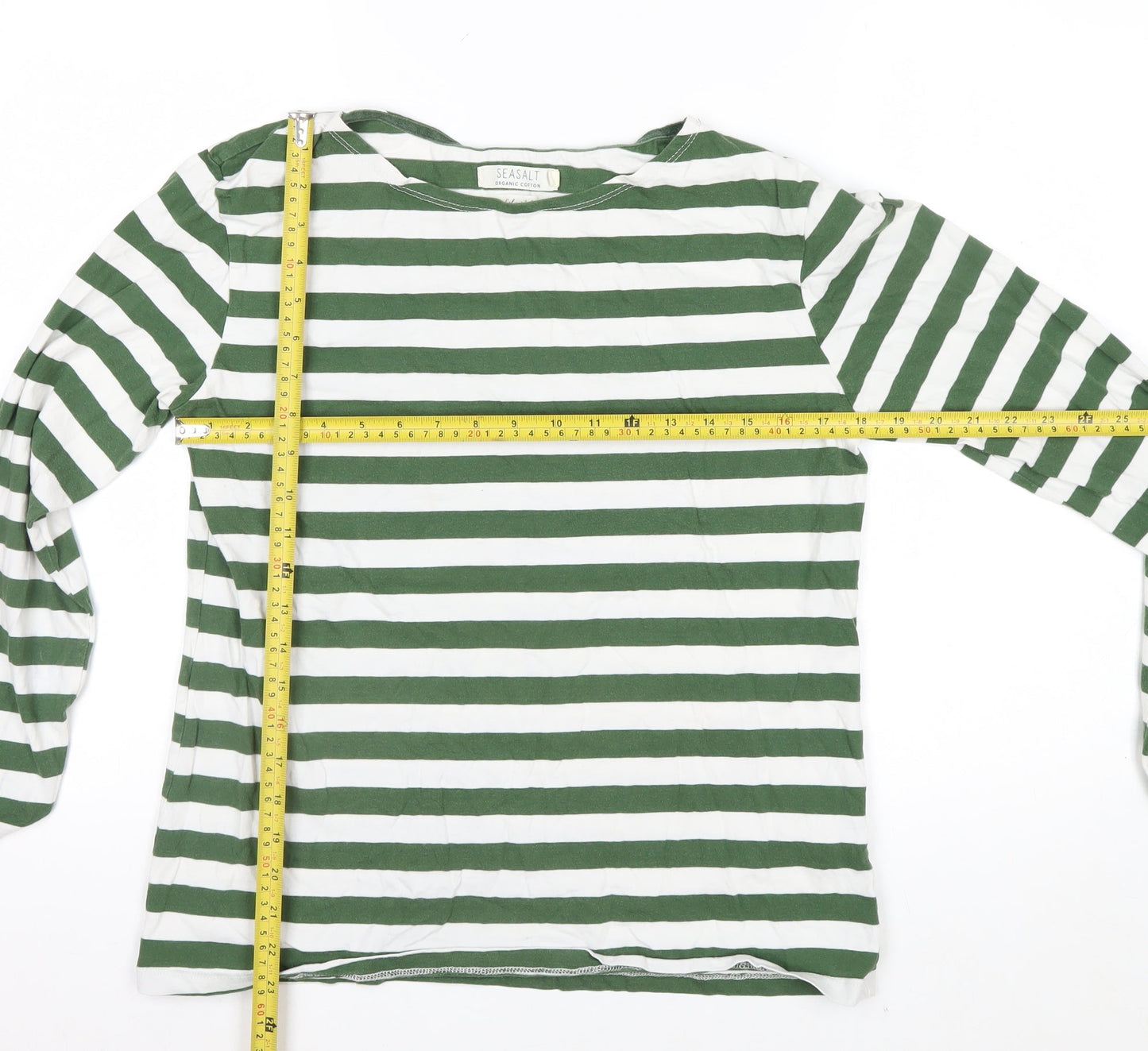 Seasalt Women’s Green White Striped Long Sleeve Jersey Top Size 12