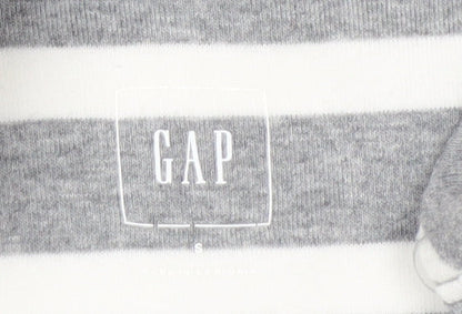 GAP Women Grey White Striped Boat Neck Long Sleeve T-Shirt Size S