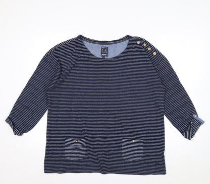 Mantaray Women Blue Striped 3/4 Sleeve Cotton Jersey Top Size 16
