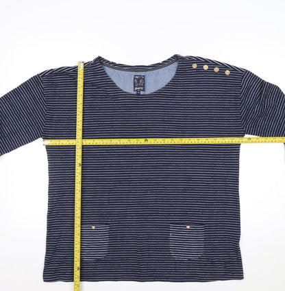 Mantaray Women Blue Striped 3/4 Sleeve Cotton Jersey Top Size 16