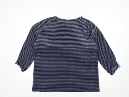 Mantaray Women Blue Striped 3/4 Sleeve Cotton Jersey Top Size 16