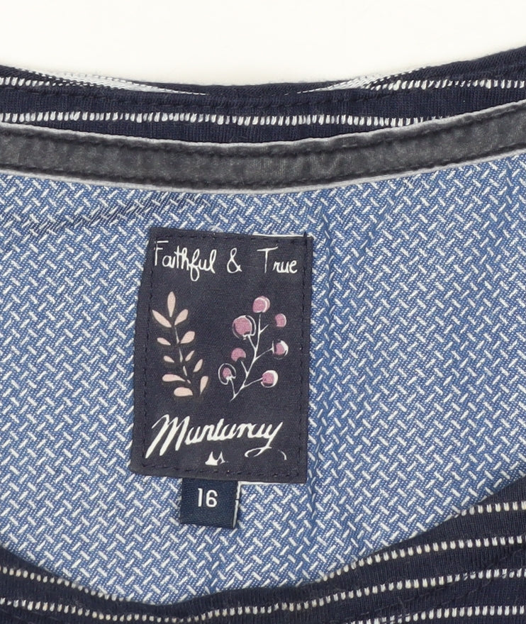 Mantaray Women Blue Striped 3/4 Sleeve Cotton Jersey Top Size 16