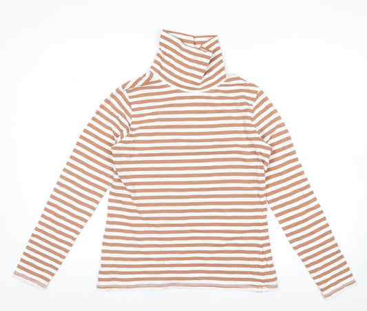 Thought Womens Brown White Striped Roll Neck Long Sleeve Organic Cotton Top Size 12