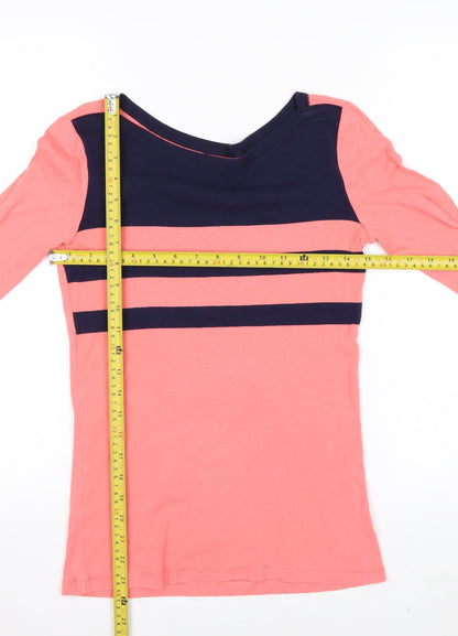 Gap Women's Pink & Navy Striped Boat Neck Top Size S 3/4 Sleeve