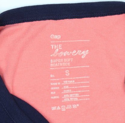Gap Women's Pink & Navy Striped Boat Neck Top Size S 3/4 Sleeve