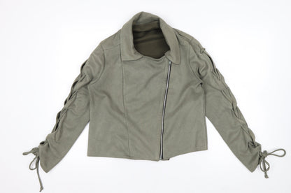 Boohoo Women’s Green Size 12 Biker Zip Lace Up Jacket