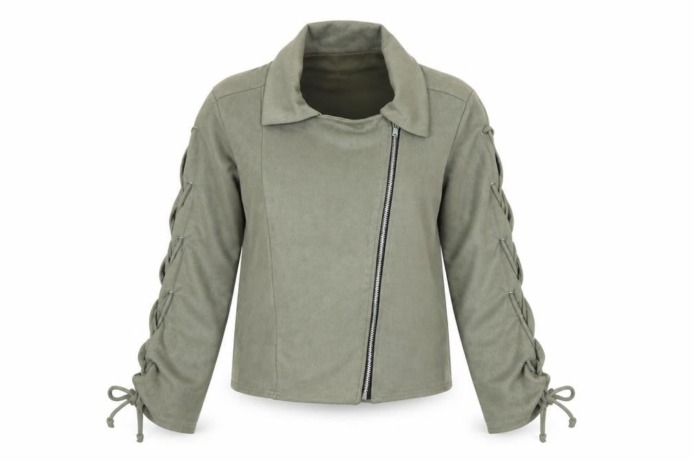 Boohoo Women’s Green Size 12 Biker Zip Lace Up Jacket