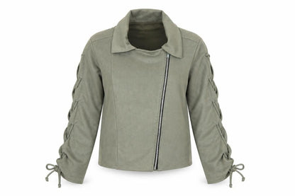 Boohoo Women’s Green Size 12 Biker Zip Lace Up Jacket